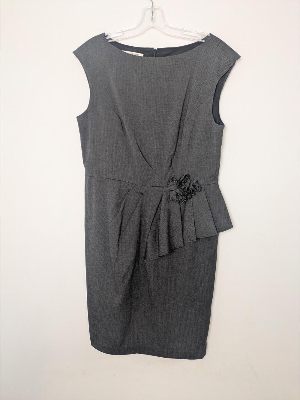 Evan-Picone Women’s Size 14 Gray Sleeveless Sheath Dress Peplum Waist Detail